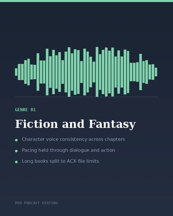 Audiobook editing for fiction and fantasy: character voice consistency and pacing across chapters